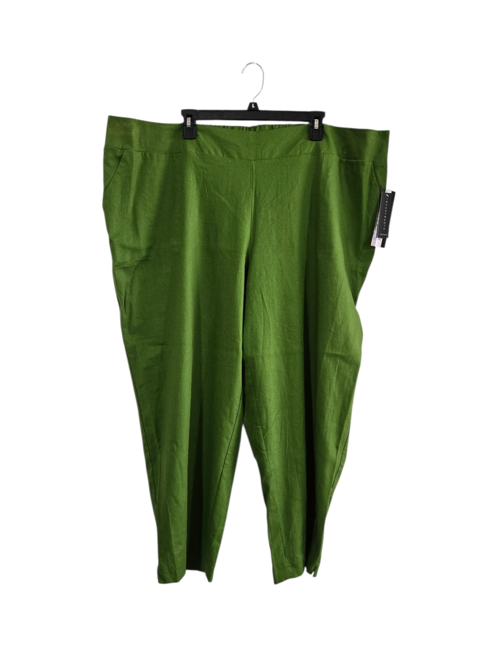 Investments Stretch Linen Pull On Capri Pants Lime Green Elastic 3X New FLAW
